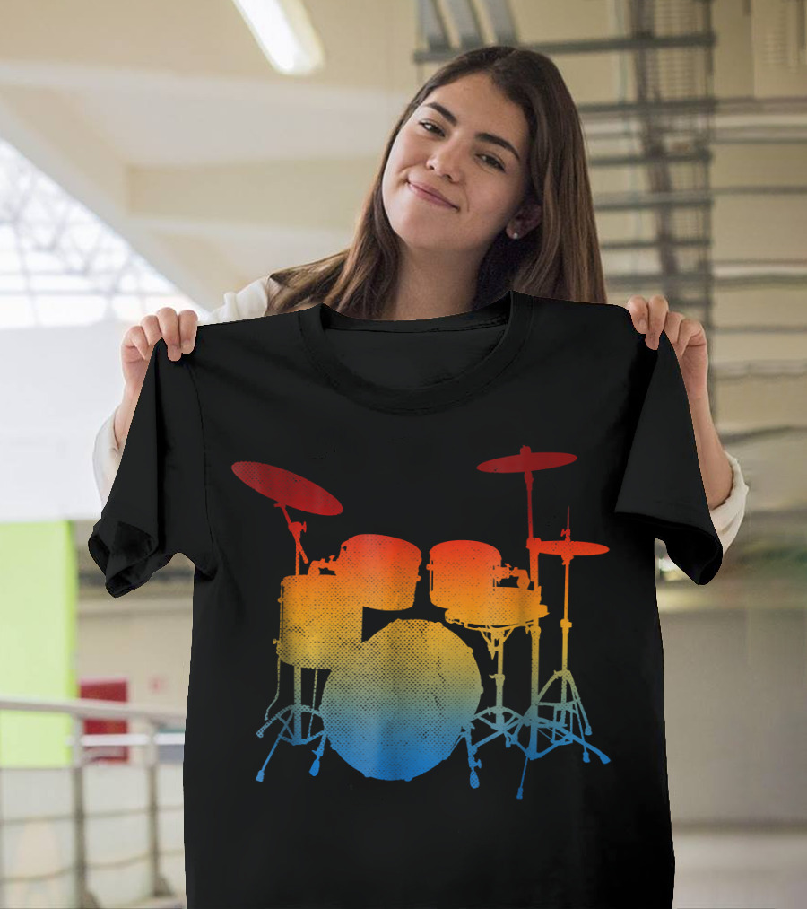 Drummer Drum Sticks Love Percussion Colorful Drum Set T-Shirt