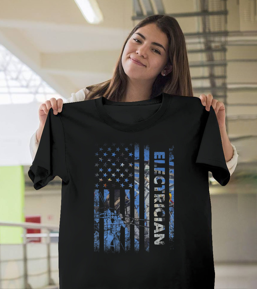 Electrician American Flag Stars and Stripes Patriotic T-Shirt