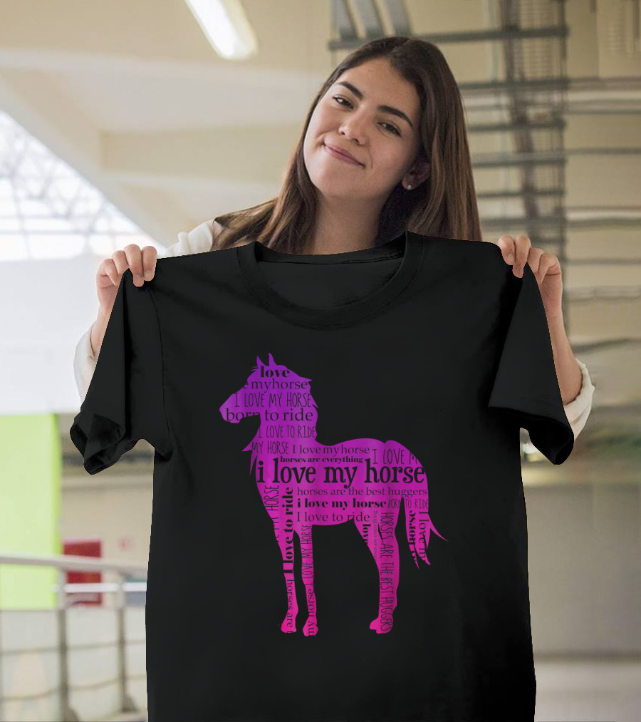 I Love My Horse Born to Ride Equestrian Girls Horseback Riding T-Shirt