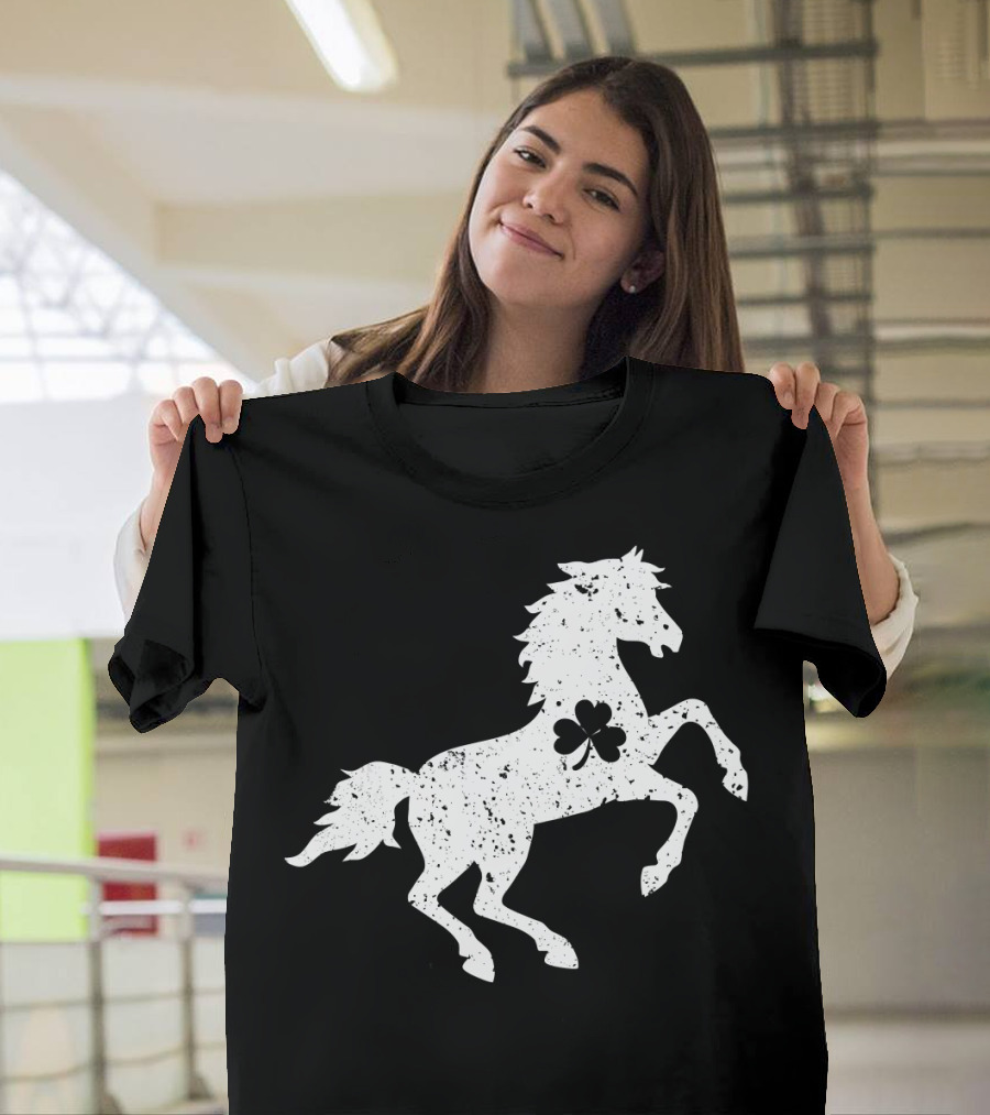 Equestrian Horse Lover Riding Shamrock Horse T-Shirt