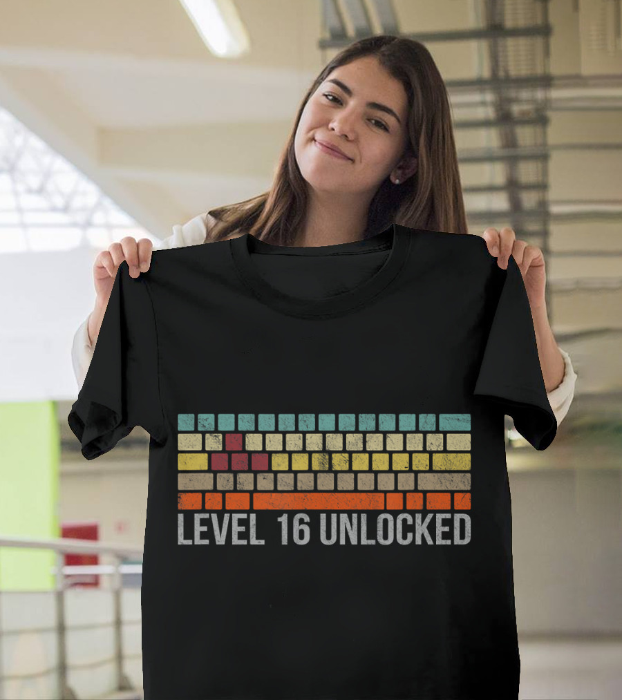 Level 16 Unlocked Keyboard Gaming Theme Birthday T-Shirt