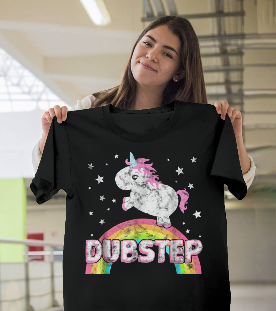 Funny Ironic Cool Unicorn Dubstep Music Stars Rainbow T-Shirt
