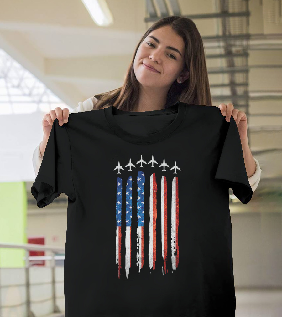 Jet Fighter Airplane American Flag USA Aircraft Iconic Patriot T-Shirt