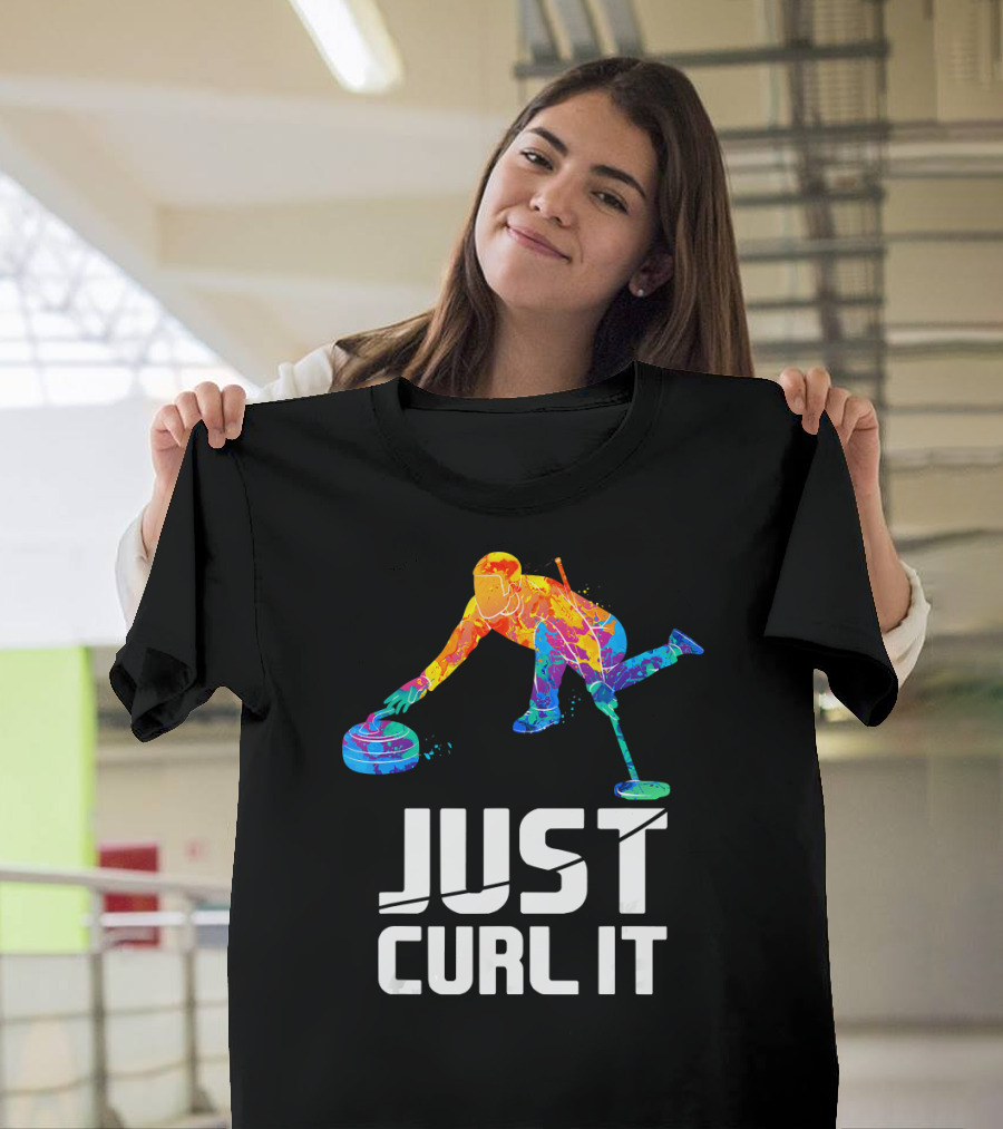Just Curl It Funny Watercolor Curling Player T-Shirt