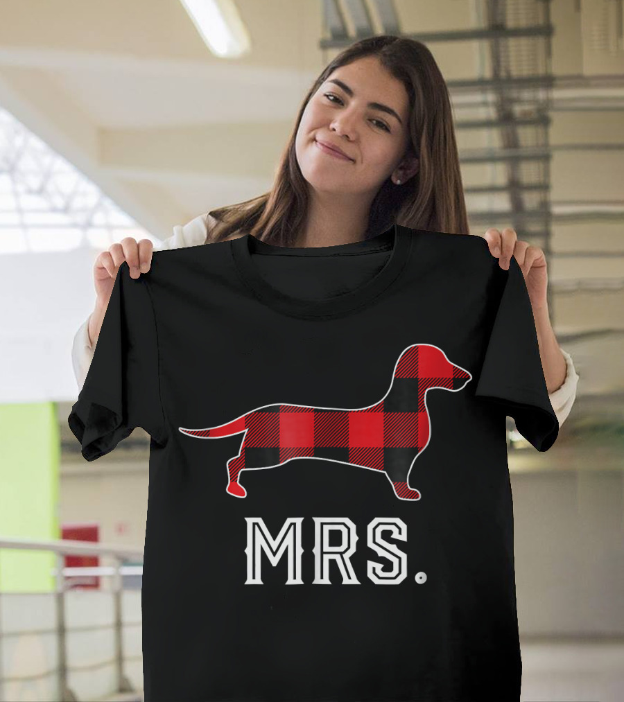 MRS Dachshund Red Plaid Dog Couple T-Shirt