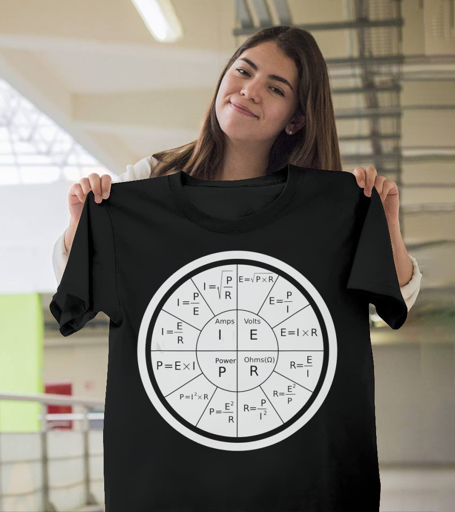 Ohm's Law Electrical Engineering Formula Wheel Amps Volts Power Ohms T-Shirt