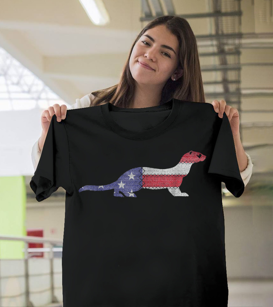 Patriotic WEASEL American Flag Stitch T-Shirt