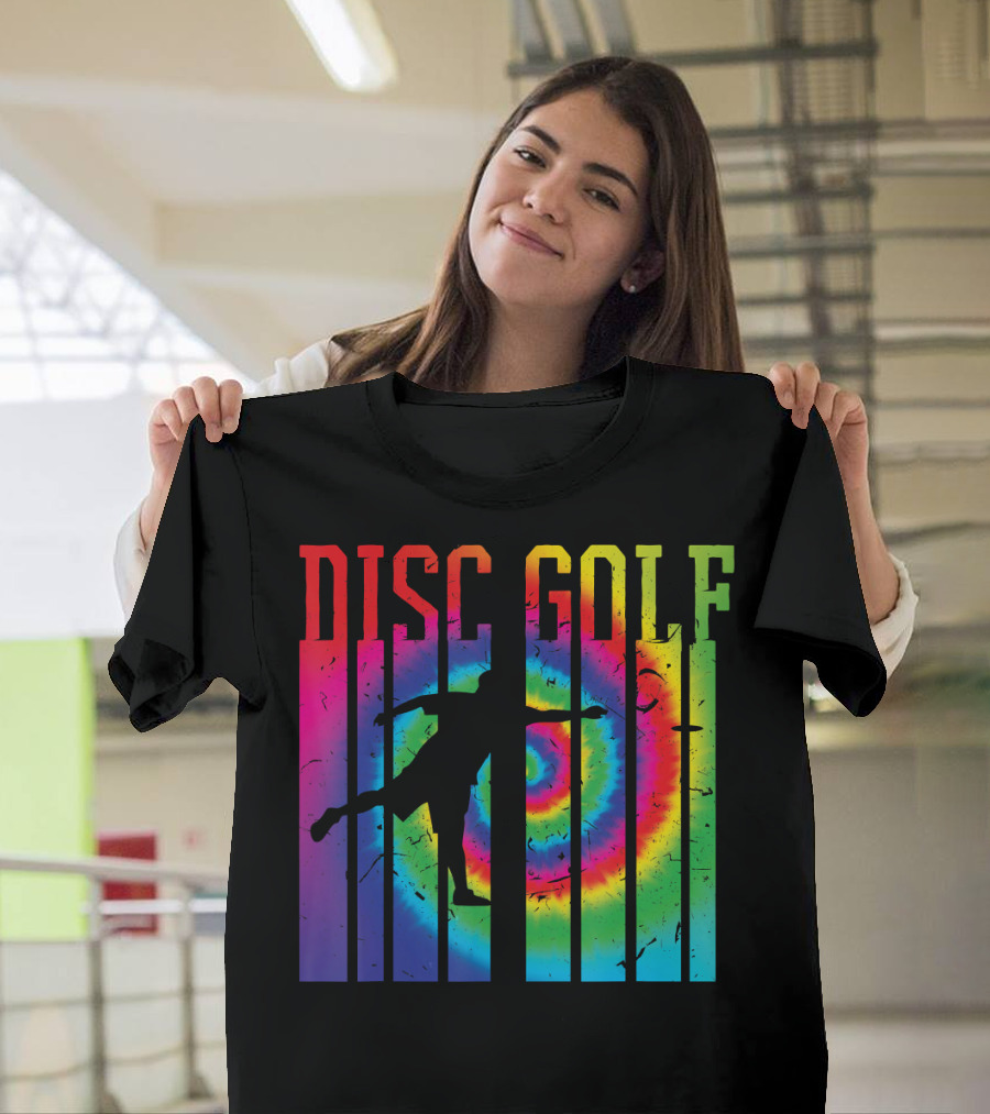 Disc Golf Silhouette Tie-Dye Rainbow Retro T-Shirt