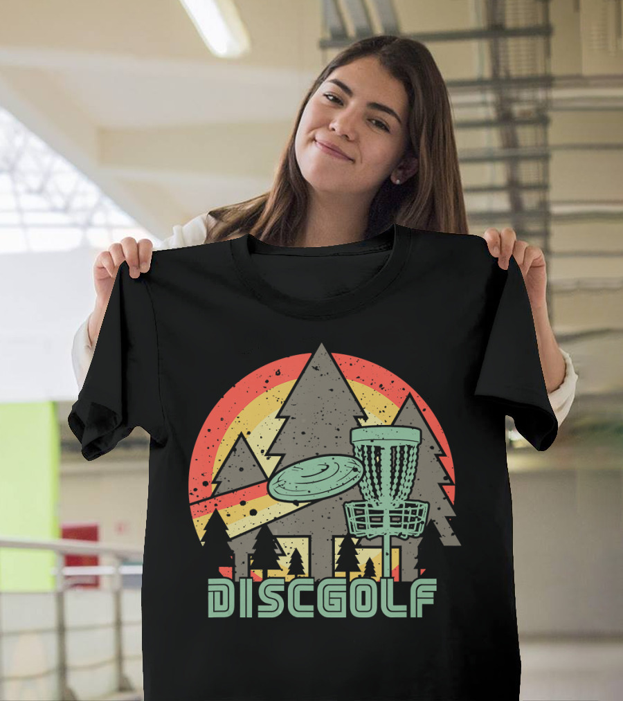 Retro Disc Golf Vintage Frisbee Forest Sunset T-Shirt