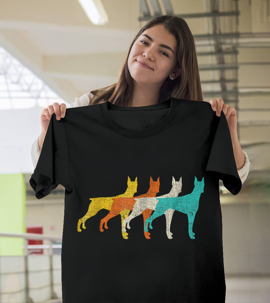 Retro Doberman Colorful Silhouette Lineup T-Shirt