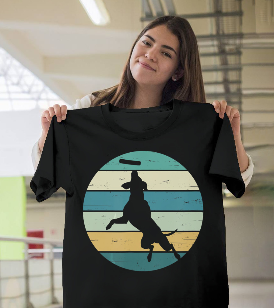 Dock Diving Dog Vintage Silhouette Retro Stripes T-Shirt