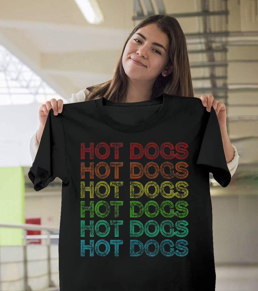 Retro Multicolor Hot Dogs Vintage Food T-Shirt