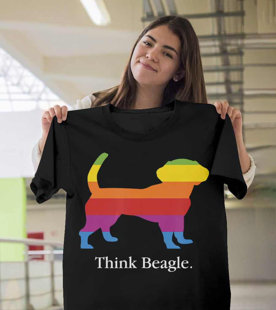 Think Beagle Rainbow Striped Dog T-Shirt
