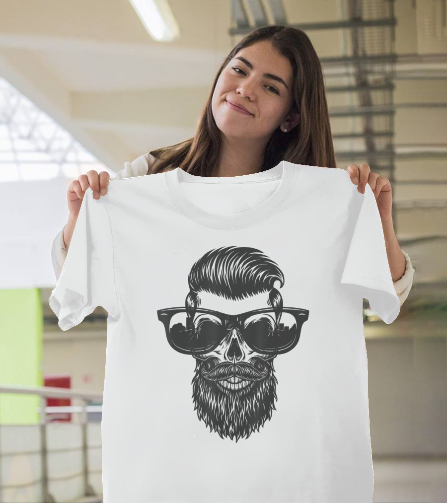 Skull With Beard And Sunglasses Vintage Look T-Shirt