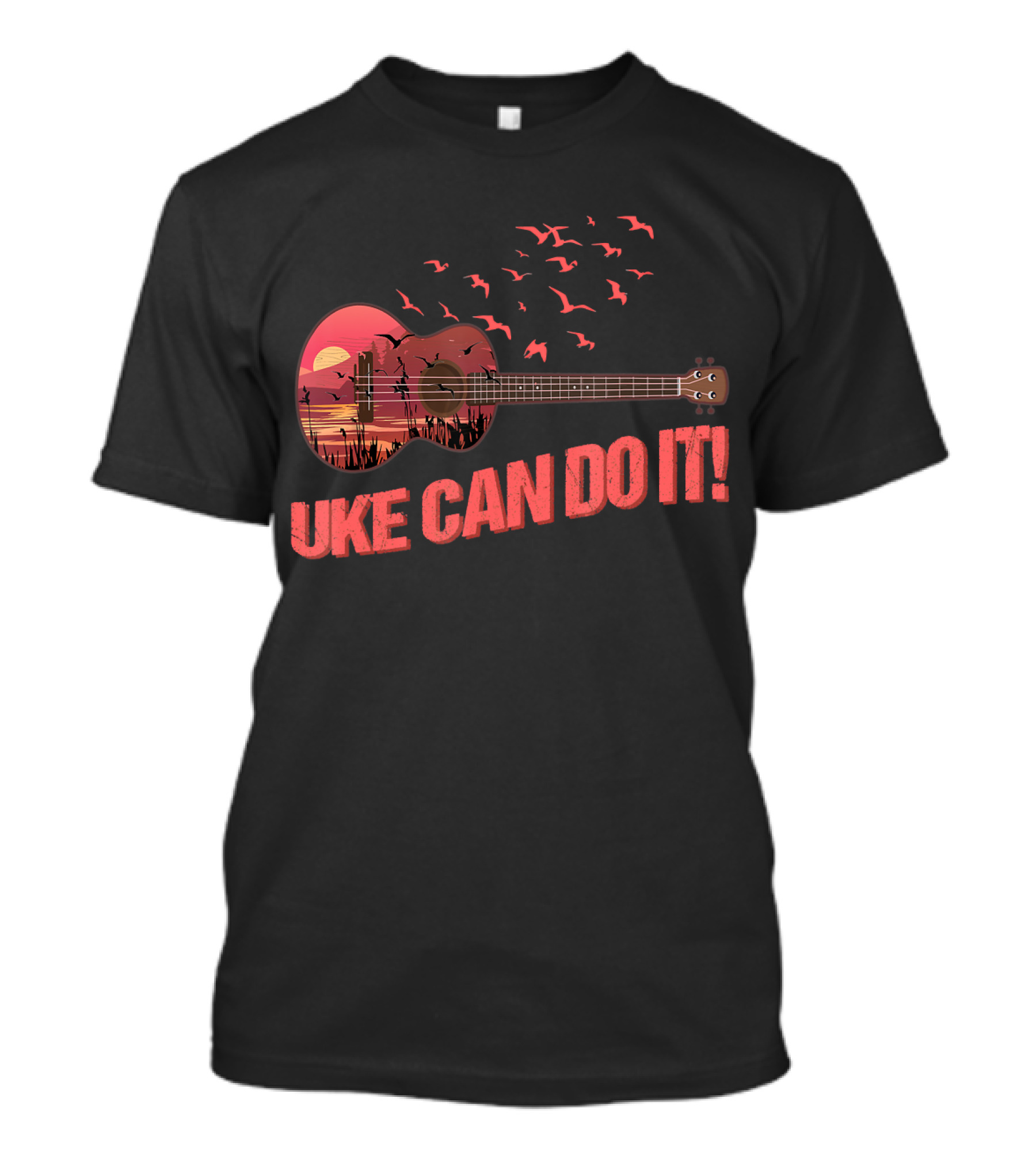 Uke Can Do It Sunset Birds And Lake Scene T-Shirt