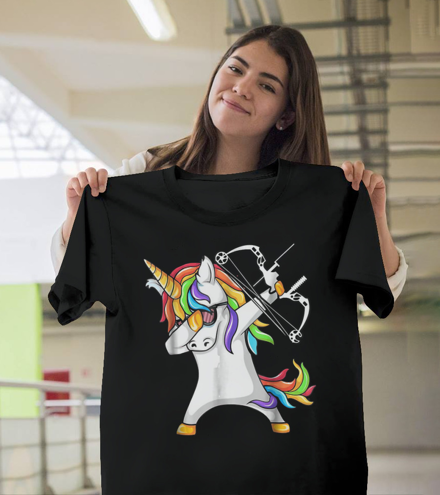 Unicorn Dabbing with Colorful Bow and Arrow Archery T-Shirt