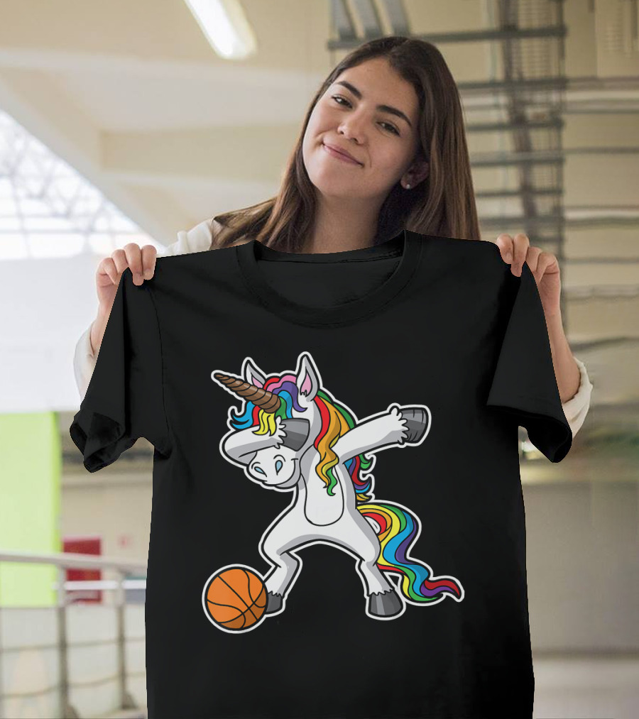 Unicorn Dabbing Basketball Rainbow Mane T-Shirt