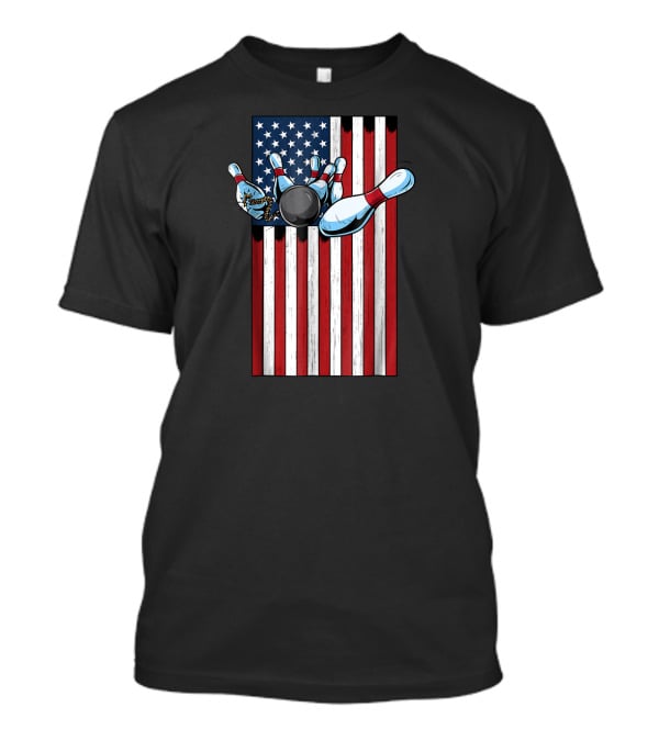 USA American Flag Bowling Strike Explosion For Pat T-Shirt