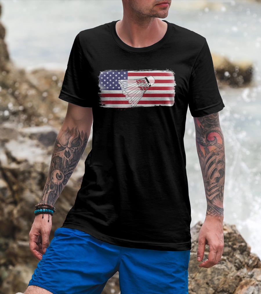 USA American Flag Badminton Shuttlecock Perfect Player T-Shirt