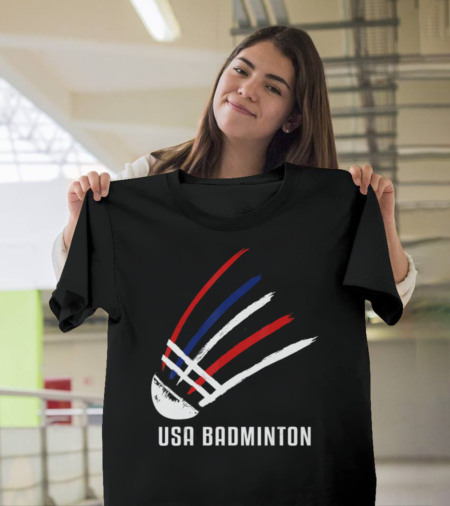 USA Badminton Shuttlecock Red White Blue Striped Sport T-Shirt