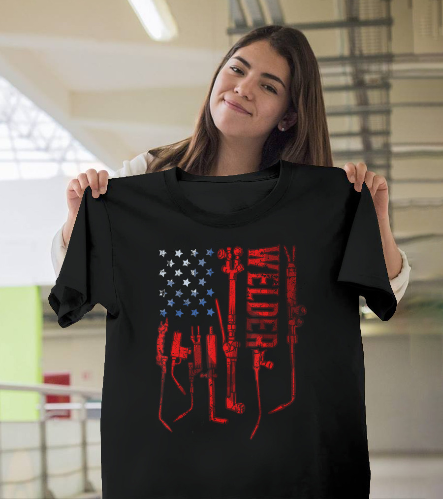 USA Flag Welder Mask Gas Welding Metal Tools T-Shirt