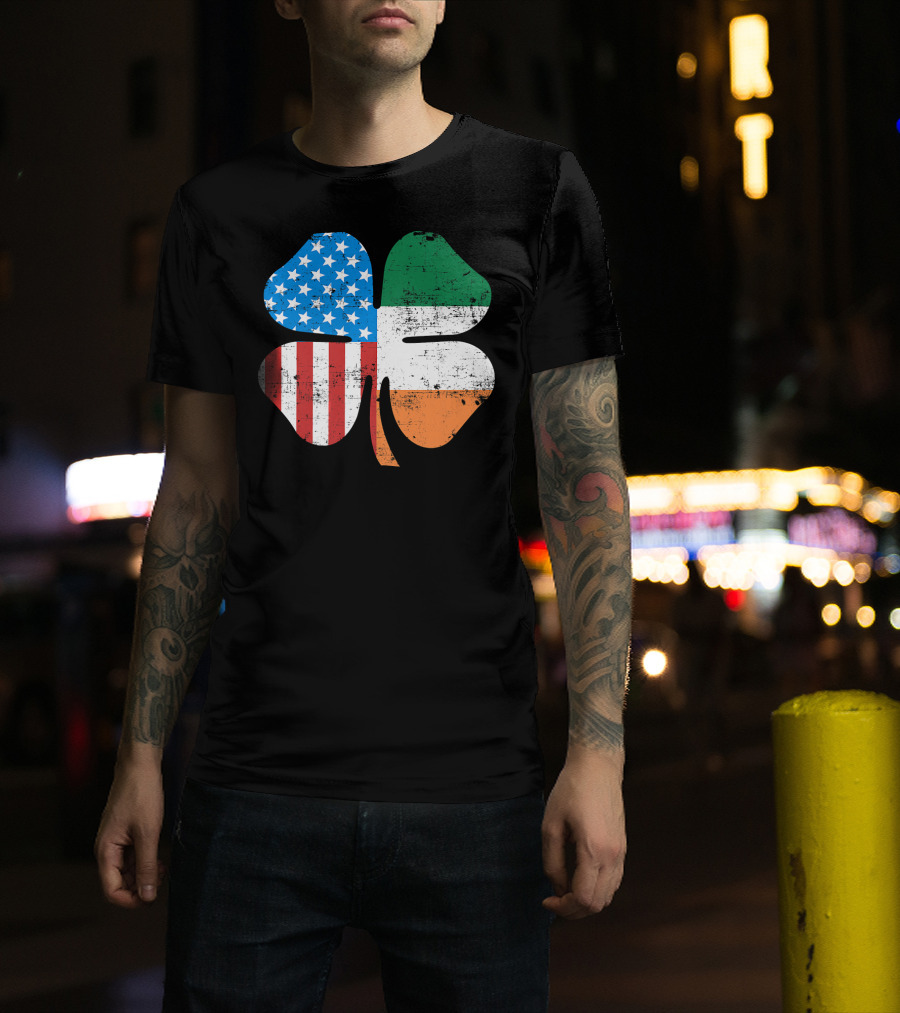 St. Patrick's Day Clover USA Ireland Flag T-Shirt
