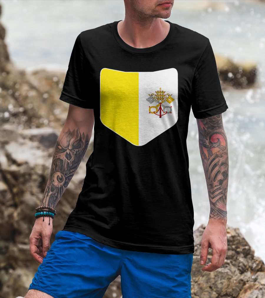 Vatican City Flag Pocket Style Emblem Design With Keys And Tiara T-Shirt