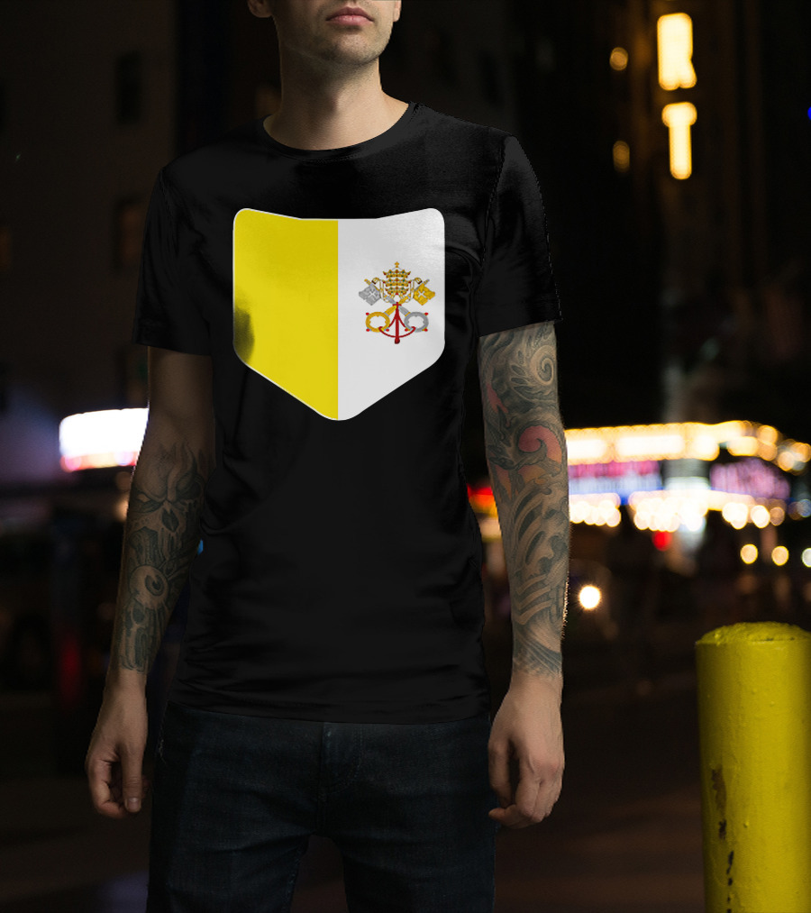 Vatican City Flag Pocket Style Emblem Design With Keys And Tiara T-Shirt