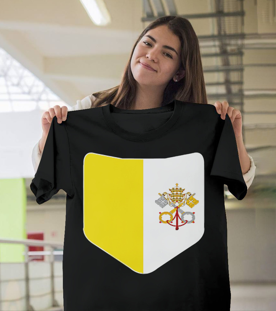 Vatican City Flag Pocket Style Emblem Design With Keys And Tiara T-Shirt