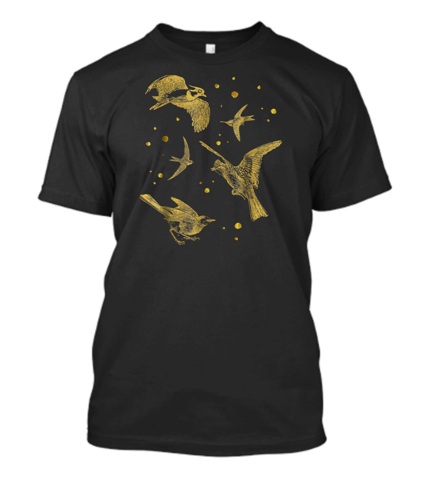 Vintage Flying Birds Humming Sparrow Gold T-Shirt