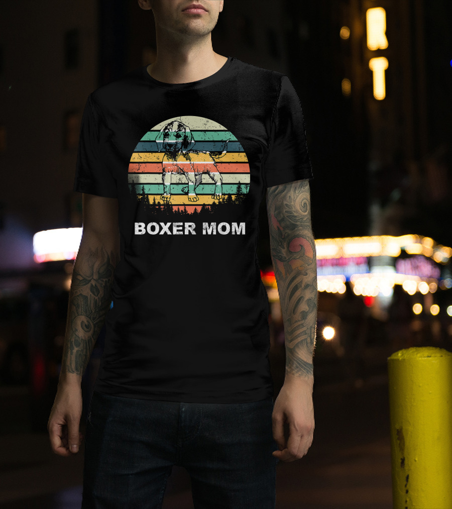 Boxer Mom Vintage Sunset Stripes T-Shirt