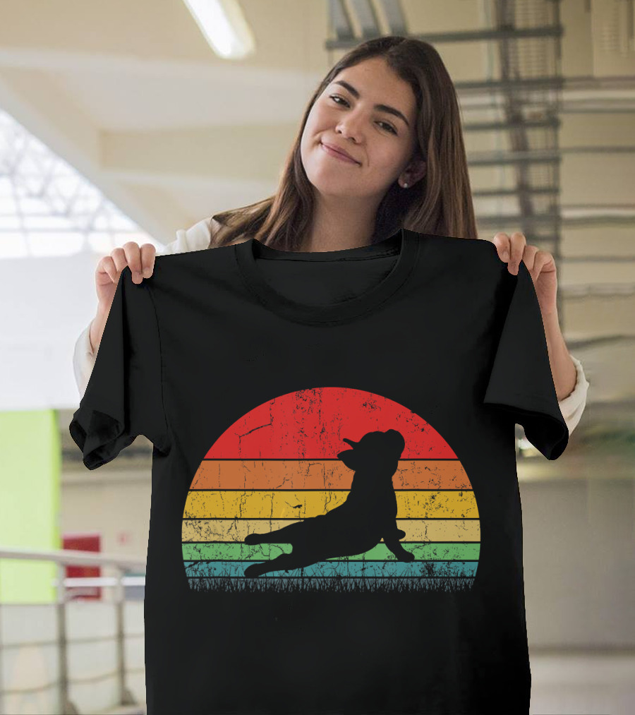 Vintage Yoga Bulldog Silhouette Sunset Frenchie T-Shirt