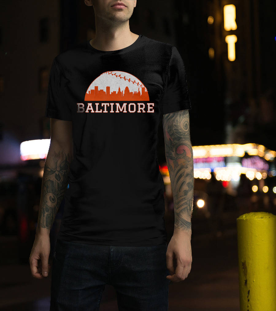 Baltimore Vintage Skyline With Baseball T-Shirt