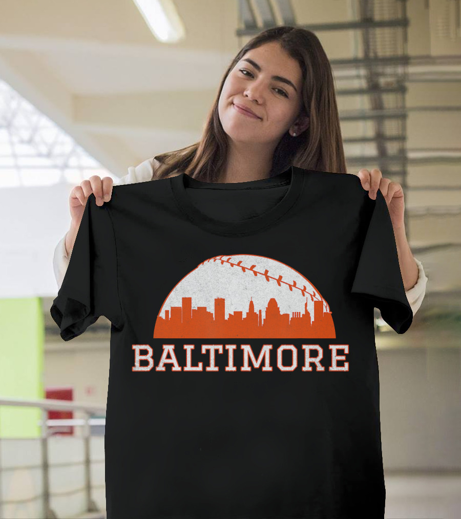 Baltimore Vintage Skyline With Baseball T-Shirt