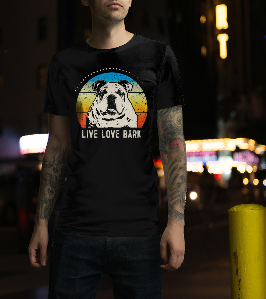 Live Love Bark Vintage English Bulldog Retro Sunset T-Shirt