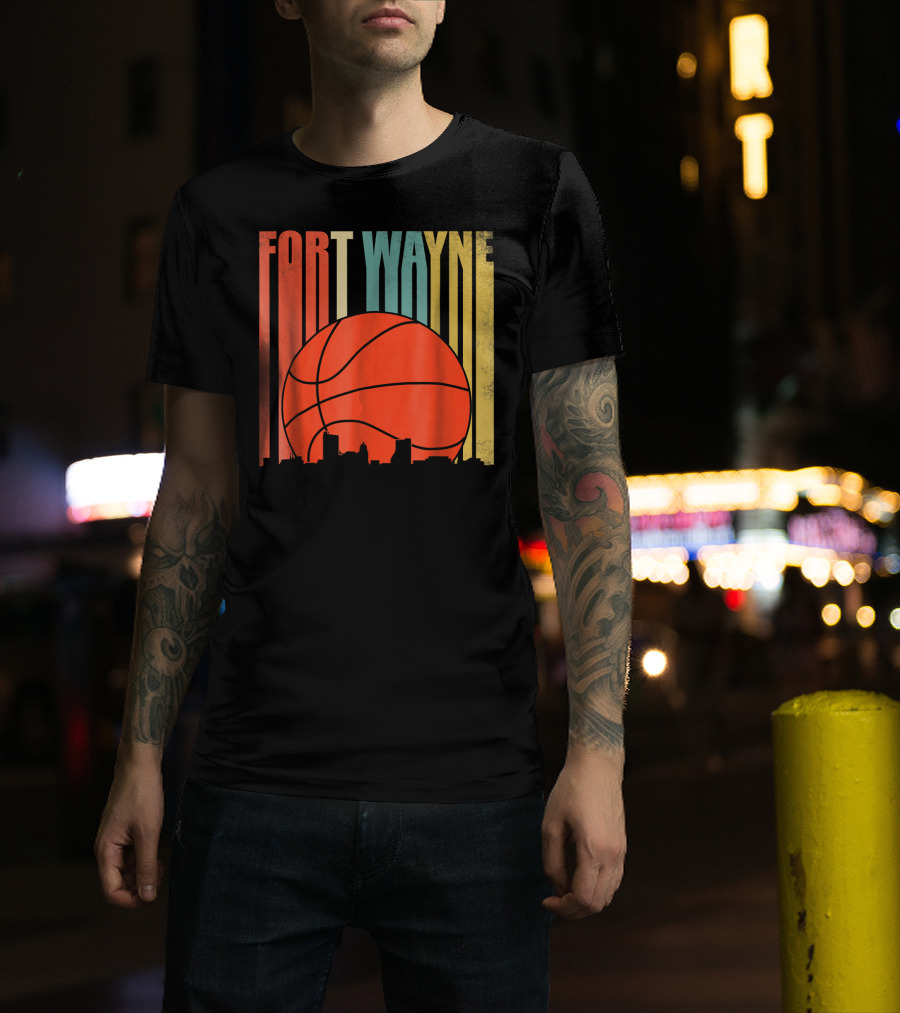 Fort Wayne Indiana Vintage Basketball Skyline Retro T-Shirt