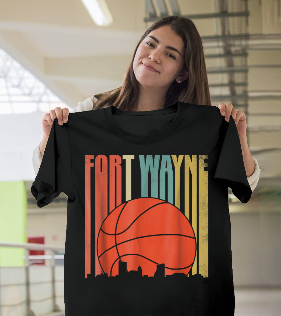 Fort Wayne Indiana Vintage Basketball Skyline Retro T-Shirt
