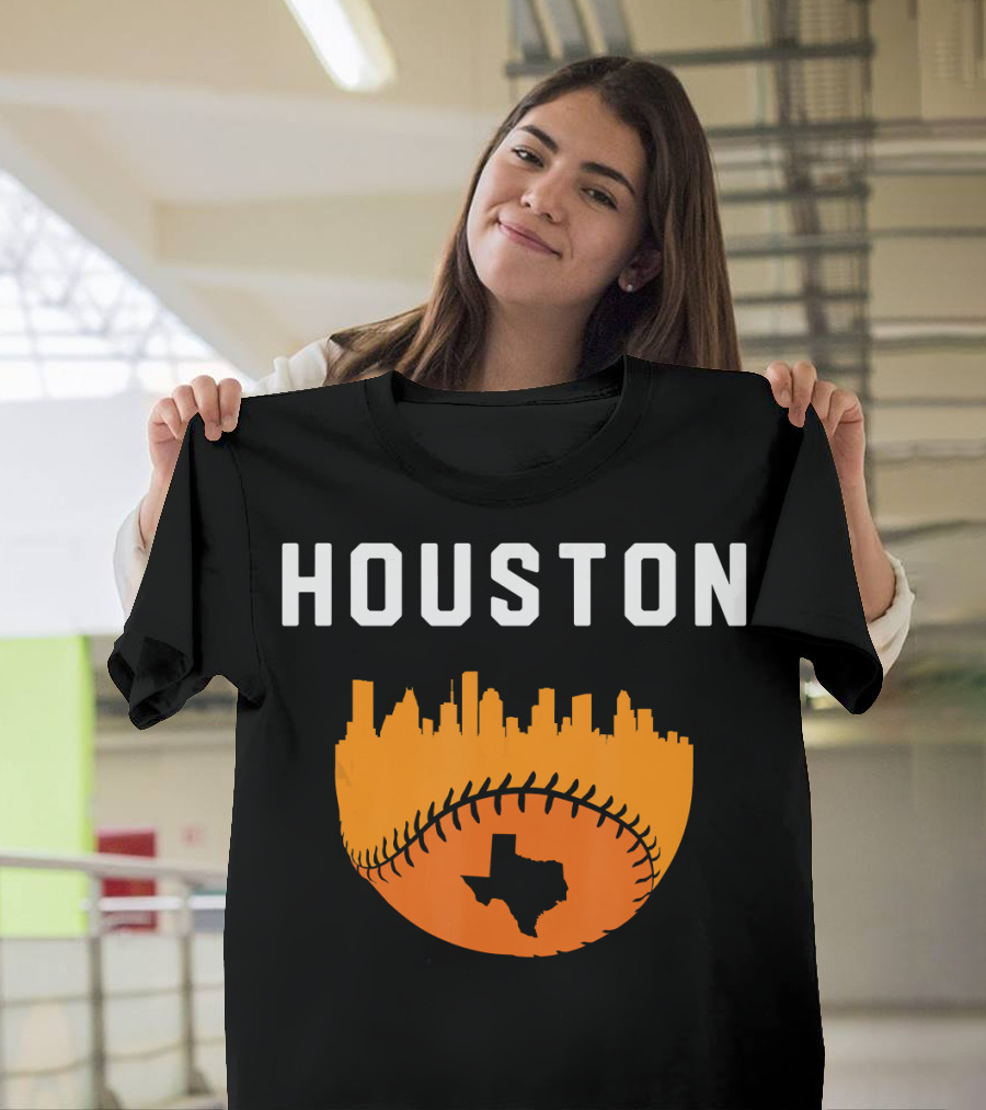 Houston Texas Cityscape Vintage Baseball Skyline T-Shirt