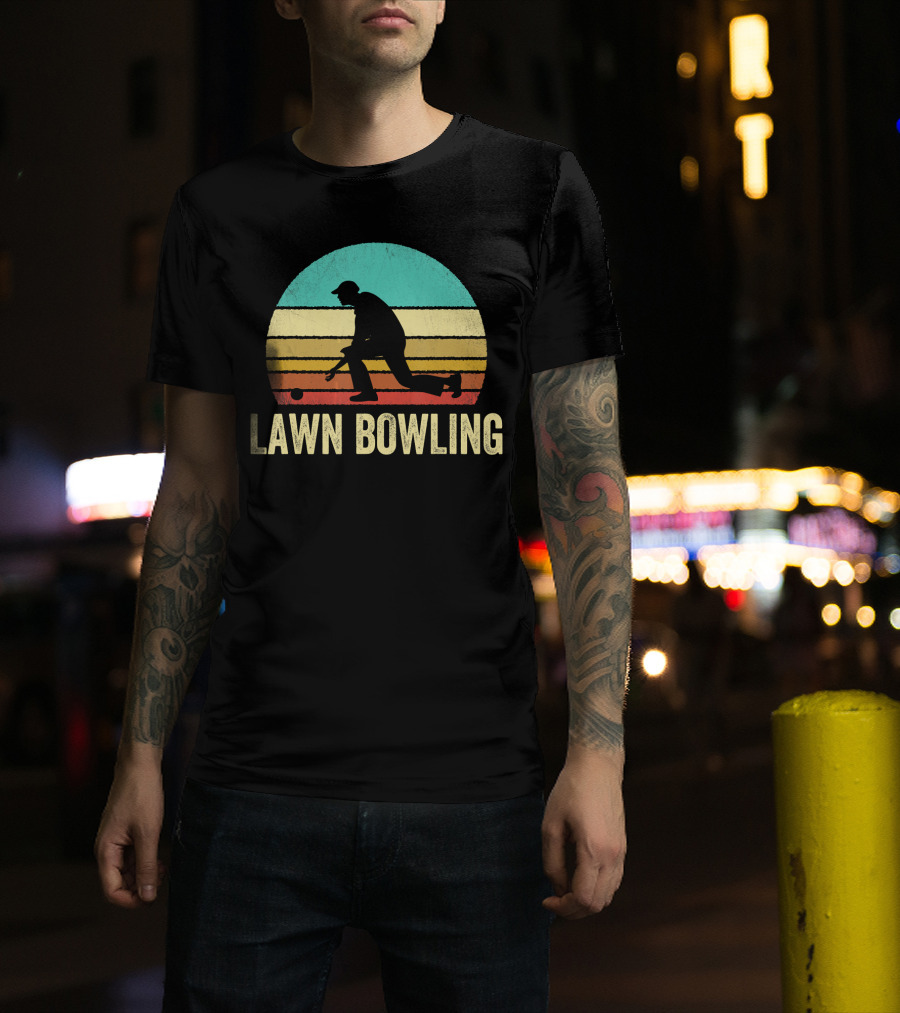 Vintage Lawn Bowling Silhouette At Sunset T-Shirt