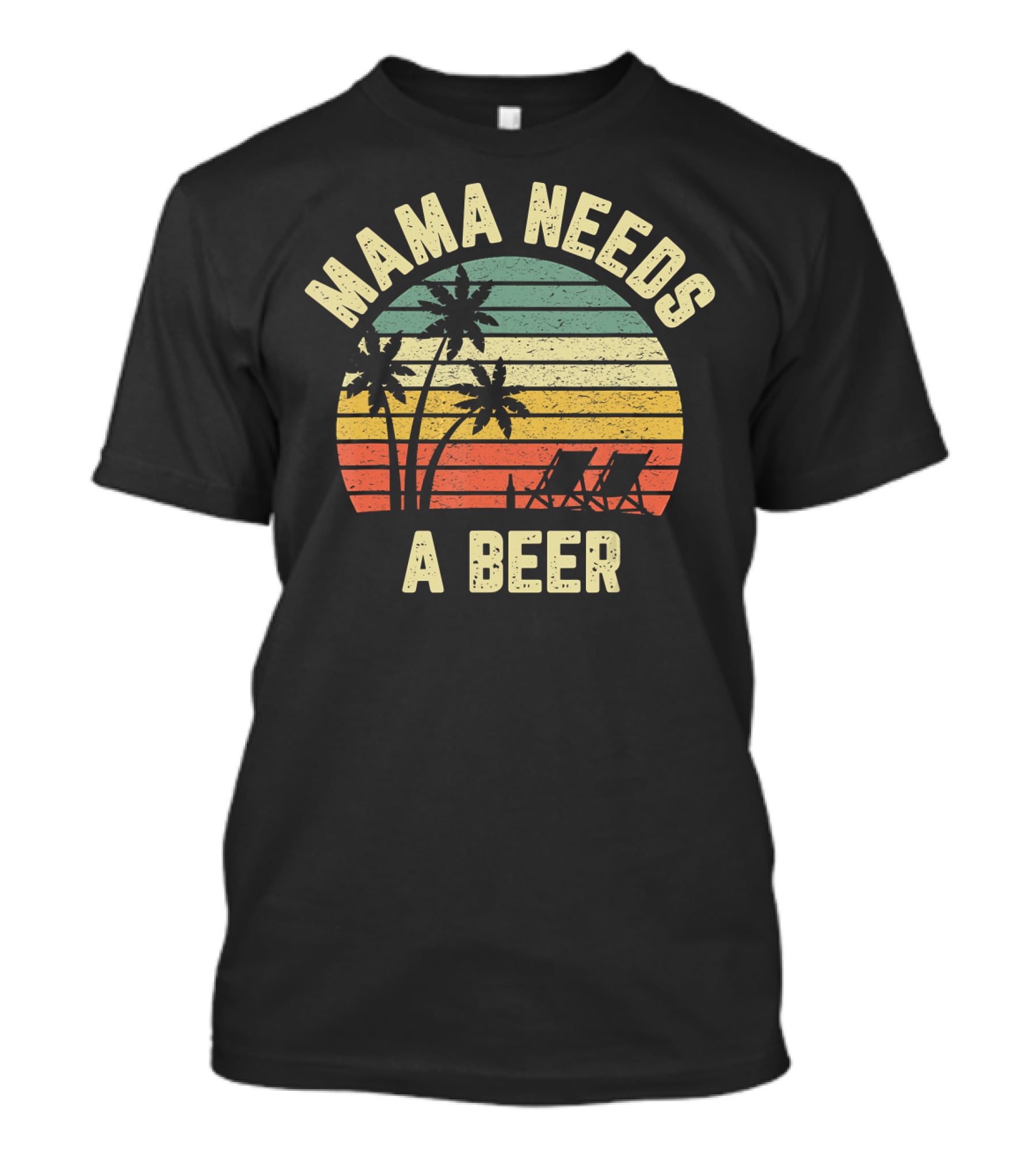 Vintage Mama Needs A Beer Palm Trees Sunset Beach Retro T-Shirt