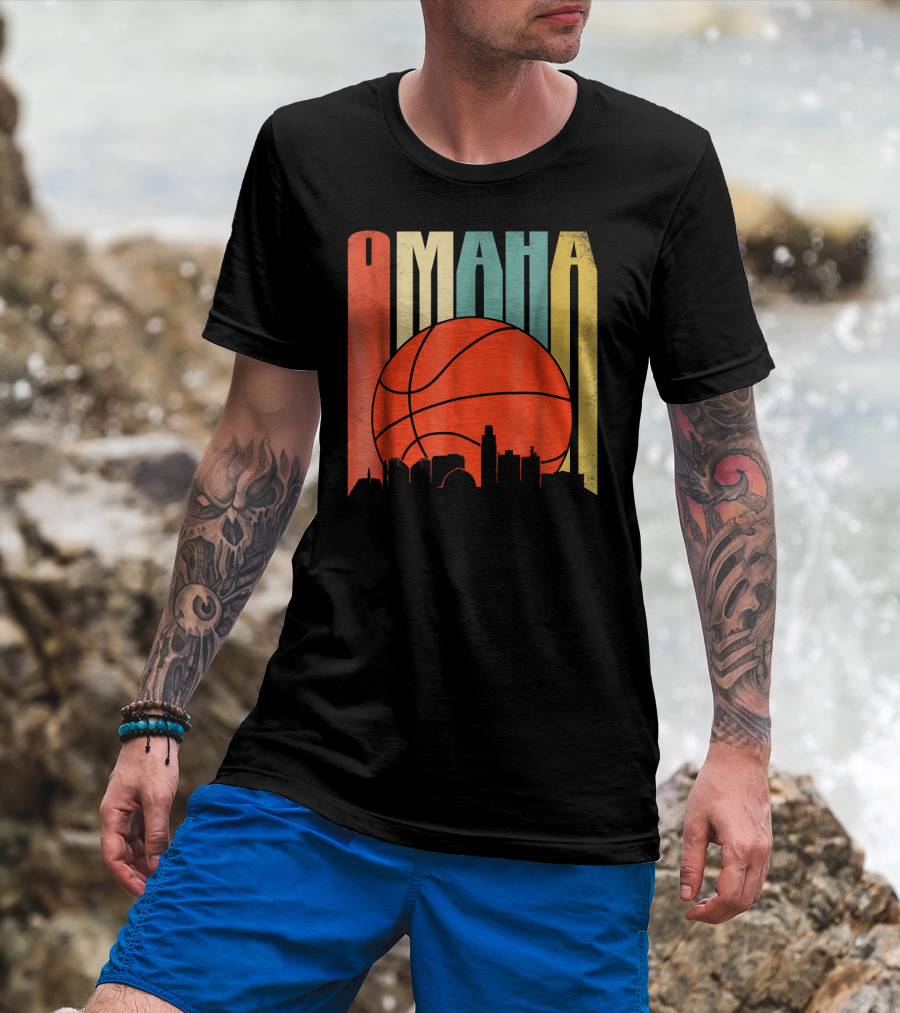 Vintage Omaha Nebraska Basketball Skyline Retro T-Shirt