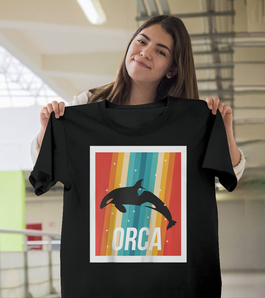 Vintage Orca Killer Whale Rainbow Stripes Retro Raglan Baseb T-Shirt