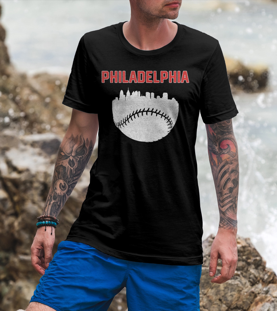 Philadelphia Cityscape Baseball T-Shirt