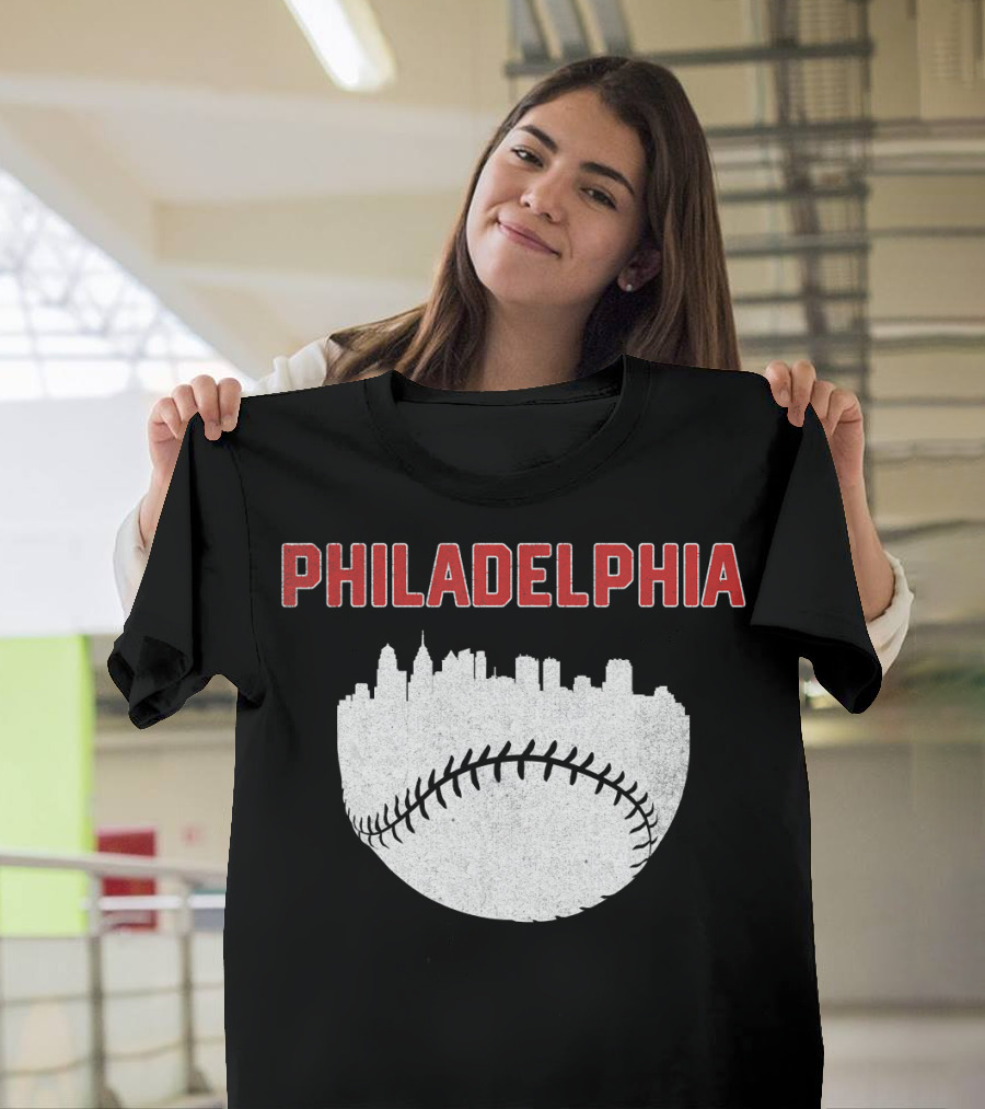 Philadelphia Cityscape Baseball T-Shirt