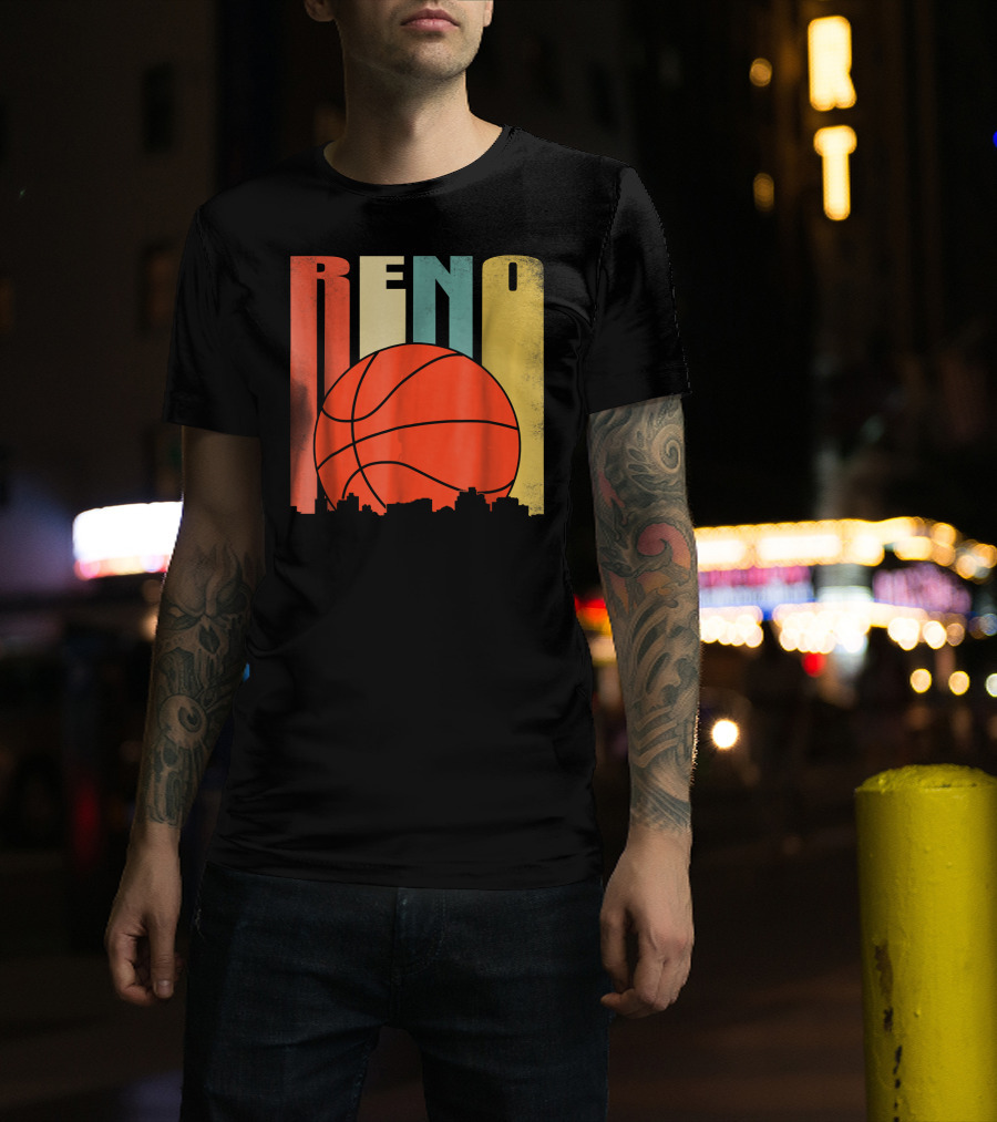 Reno Nevada Retro Basketball Skyline T-Shirt