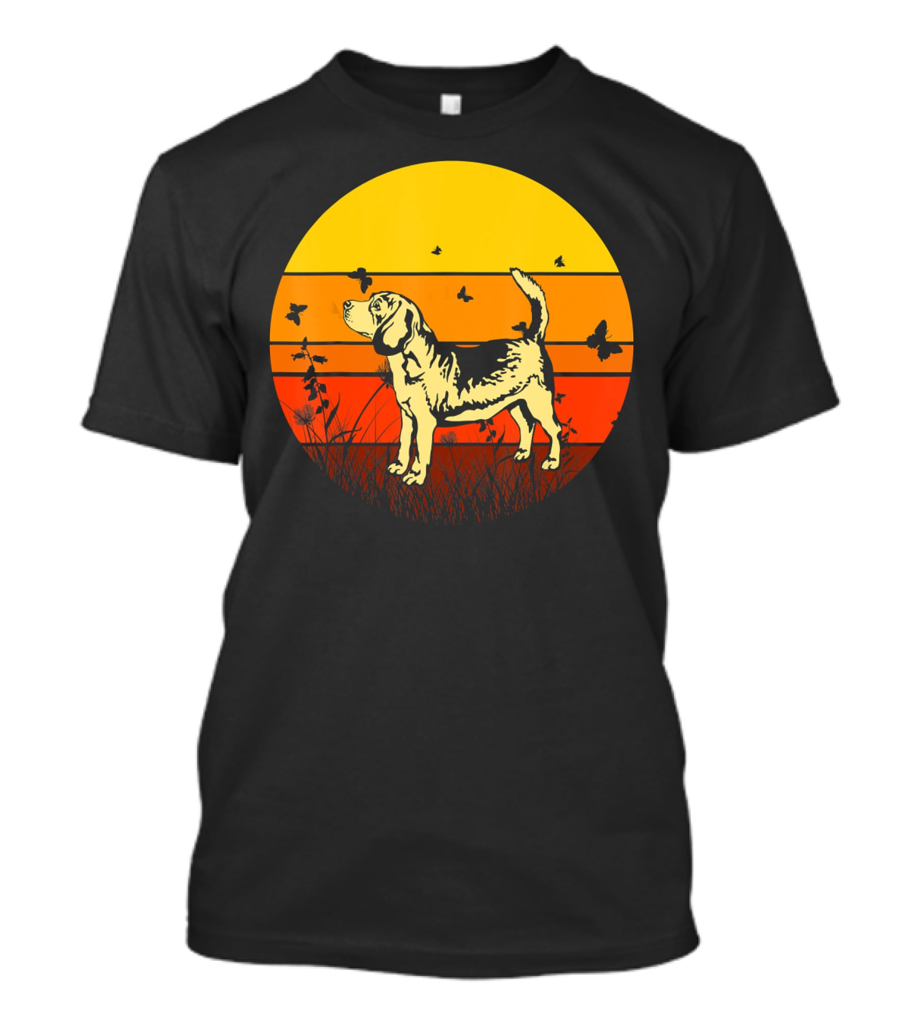 Vintage Beagle Sun With Butterflies And Grass T-Shirt