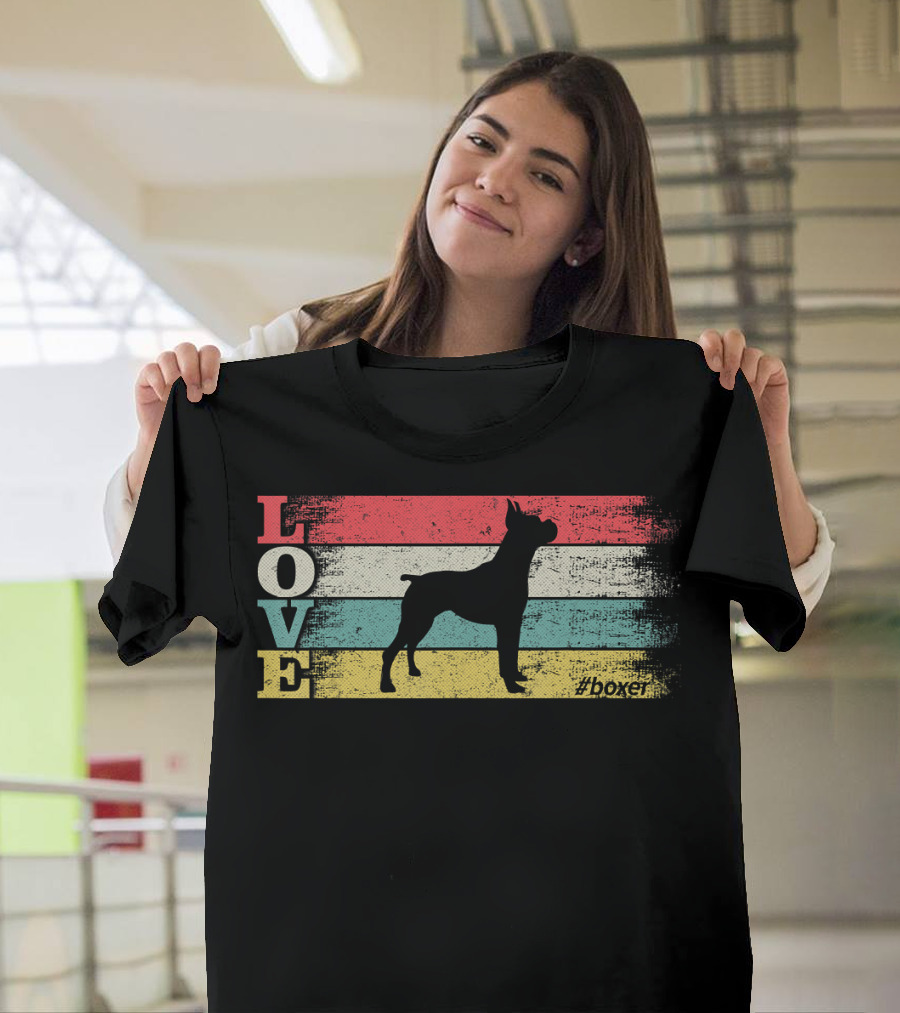 Vintage Love Boxer Dog Silhouette #Boxer Stripes T-Shirt