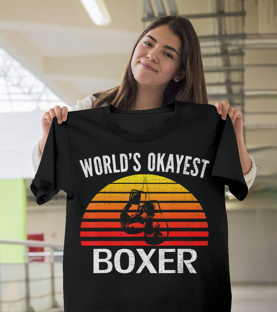 World's Okayest Boxer Vintage Funny Boxing Gloves Sunset T-Shirt