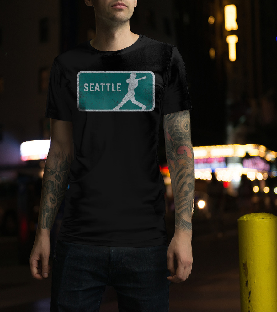 Seattle Vintage Baseball Player Silhouette SEA T-Shirt