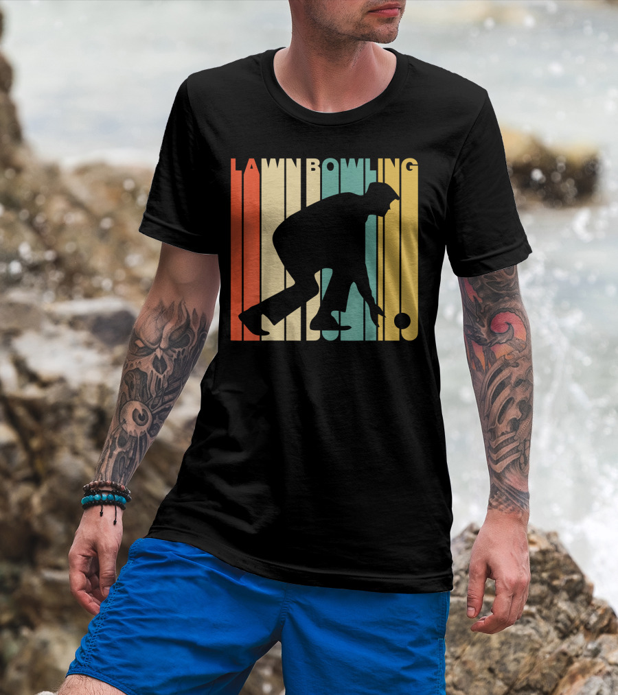 Vintage Lawn Bowling Silhouette Retro Stripes T-Shirt